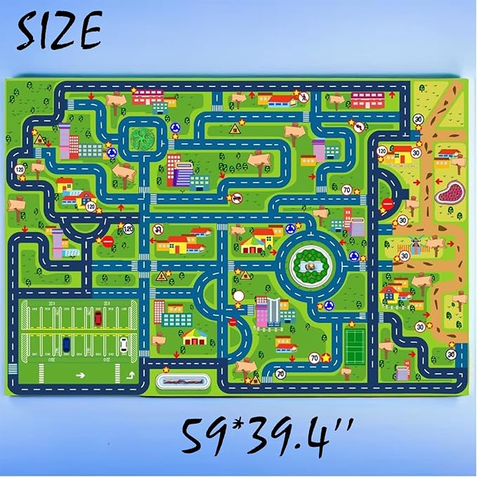 Car Rug Road Rug Kid Play Mat,Playroom Toy Car Mat,Kids Carpet City Map for Bedroom Classroom,Extra Large Thick (59X39.4 Inch)