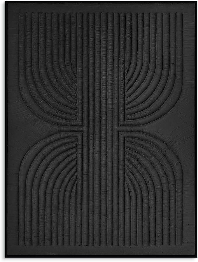 SAFERRYHOME Black Textured Carve Abstract Wall Art, 30"x40" Framed | 3D Textured Carve Framed Wall Decor, Modern Painting Minimalist Geometric Artwork for Home Office, Living Room, Hallway