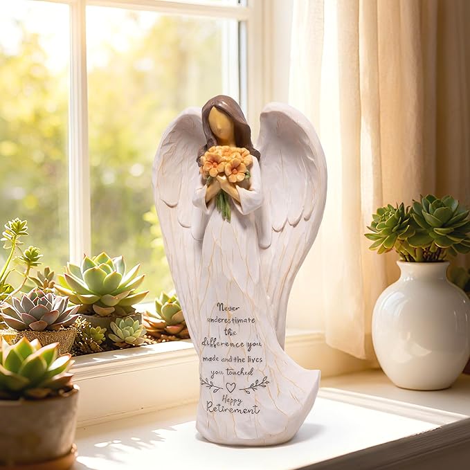 Hodao Retirement Gift for Woman, Angel Figurine with Inspirational Sentiment, Hand-Painted Resin Retirement Keepsake for Coworker, Teacher, Nurse, Friend, Retirement Party Decoration