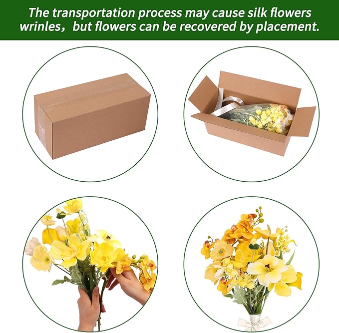 CEWOR Artificial Flowers Fake Flowers for Vase Silk Faux Flowers for Wedding Bouquets Flower Arrangements Floral Table Centerpieces Home Kitchen Garden Party Décor (Yellow)