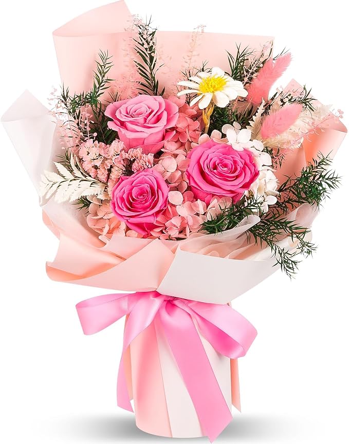 Flowers for Delivery Prime, Mothers Day Gifts for Mom,Preserved Flowers Bouquets, Pink Rose Birthday Gift for Women Wife Girlfriend Grandma, Real Forever Flower for Valentines Day Anniversary