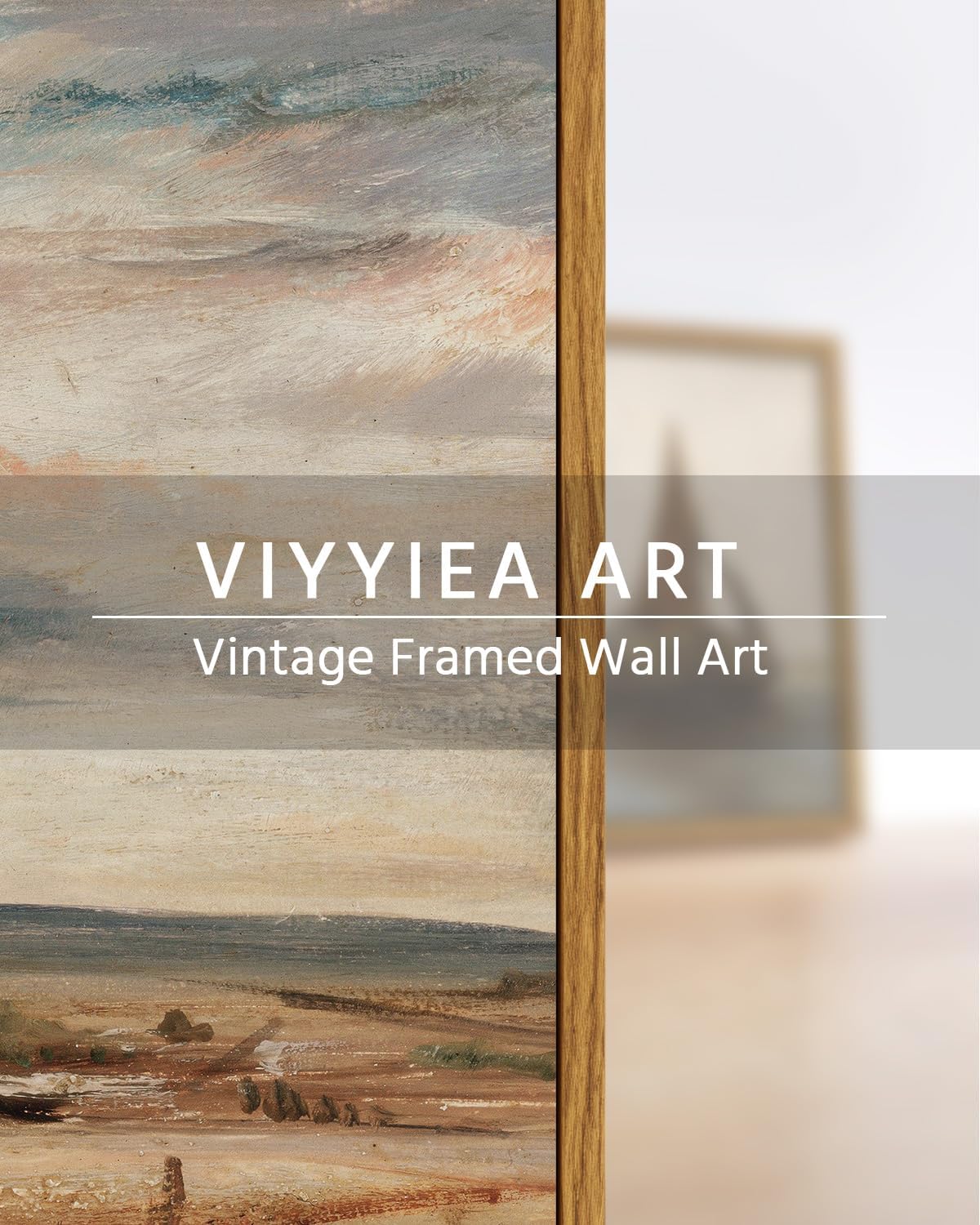 VIYYIEA Framed Canvas Wall Art Home Decor Classic Oil Paintings Color Sky Cloud Beach Grassland Canvas Prints Vintage Landscape Wall Art Pictures for Bedroom Living Room Bathroom Office Decor 8x10in