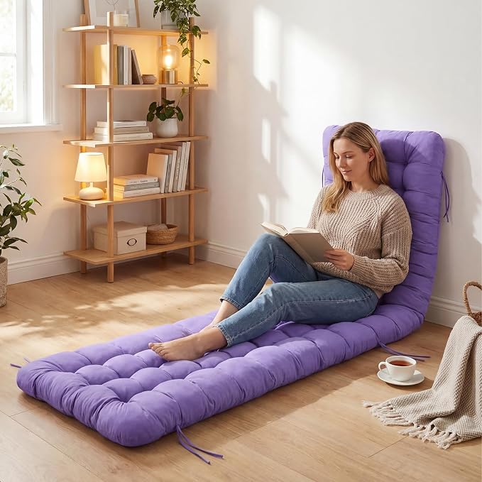 Wenqik Long Floor Cushion Large Floor Cushion with Brushed Cotton 74.8 x 27.5 x 3.15 in Jumbo Lounger Pillow for Outdoor Indoor Bay Window Meditation Yoga Reading Sleeping(Purple)