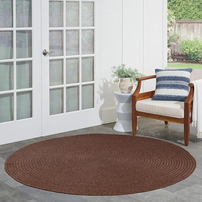 Superior Reversible Braided Indoor/Outdoor Area Rug, 6' round, Cocoa