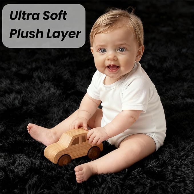 5x7 Area Rug for Living Room, Ultra Soft Fluffy Shag Rugs for Bedroom, Non-Slip Large Fuzzy Plush Rug Indoor Floor Carpet for Nursery Kids Office Dorm Modern Decor, Black