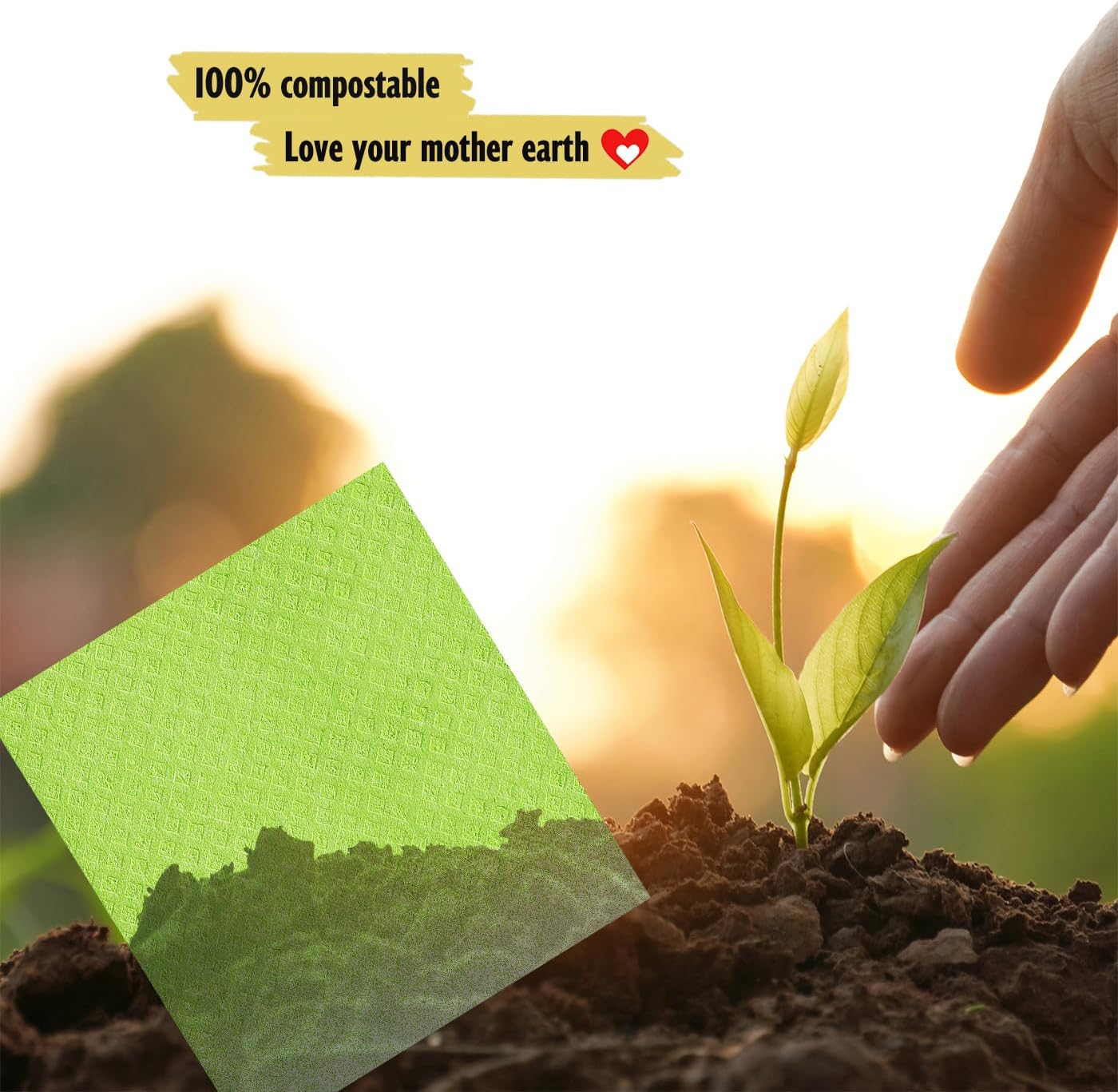 Swedish Dishcloths for Kitchen | 6 Pack Absorbent Cellulose Sponge Cloths Washable | Non-Scratch Reusable Paper Towels Quick Drying Cleaning Cloths - Lime Green