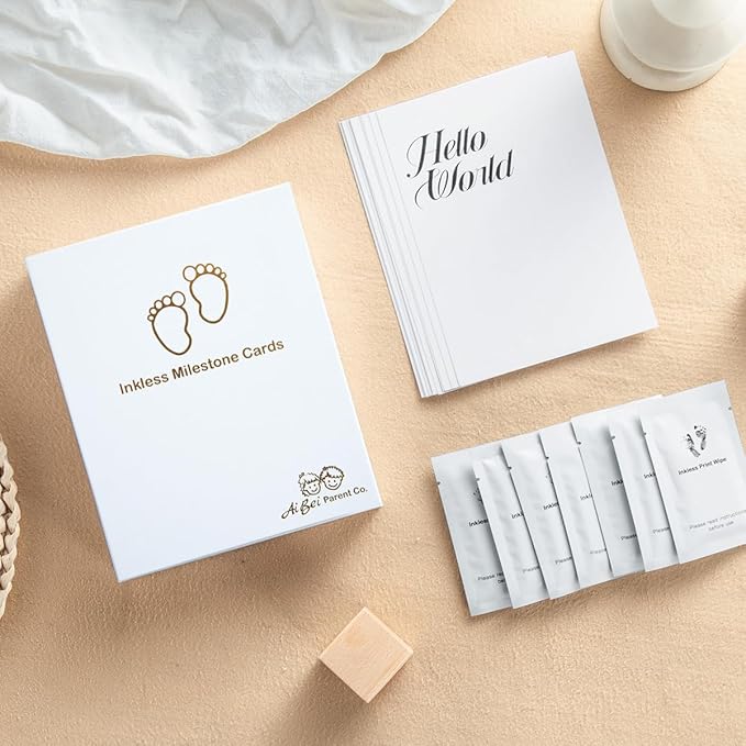 Baby Inkless Milestone Cards Hand Casting Kit Ink Print Hand and Footprint Kit Dog or Cat Pet Paw Print Kit Baby Newborn Footprint Kit Photo Album Keepsake Book Feet Stamp (White Gift Box + Album)