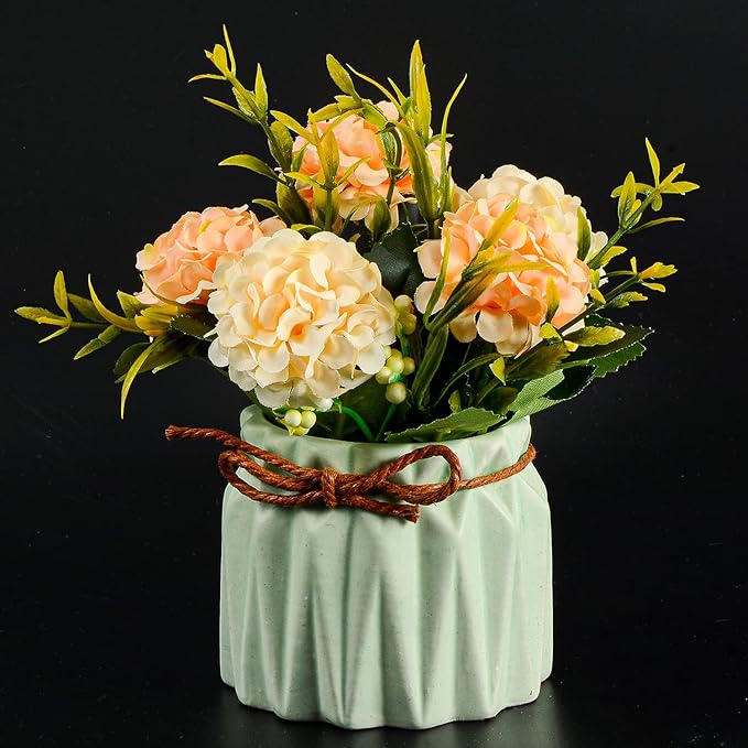 Artificial Flower Plants – Mini Fake Hydrangea Flowers in Pot for Home Decor Party Wedding Office Patio Table Desk Decoration, Set of 4, Size: 3.3''(Diameter) x 5.5''(Tall)