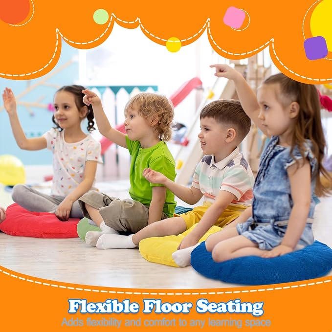 Fumete 16 Pcs 16 Inch Floor Cushions Pillow for Kids Bulk Classroom Round Flexible Seating Floor Cushions for Students Home Daycare School Reading Corner Yoga Meditation Picnic (Rainbow and Earthy)
