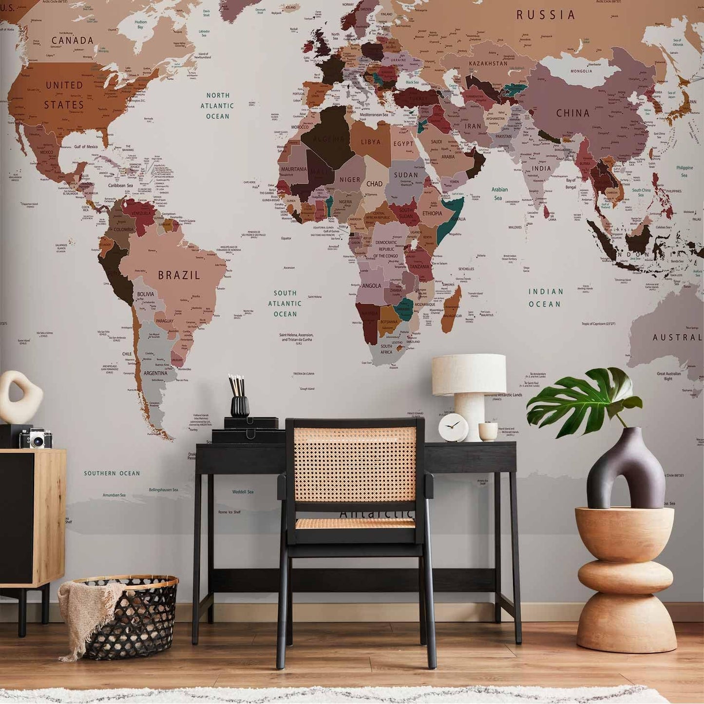 artgeist Premium Wall Mural World Map 98x69 in - XXL Non-Woven Wallpaper Fleece Wall Decor Photo Print Picture Image Design Home Map of The World k-B-0001-a-d