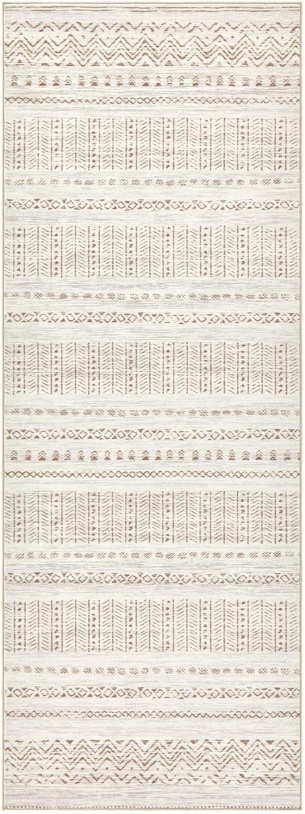 cotiled Hallway 3x10 Runner Rugs: Washable Boho Rugs with Non Slip Backing Large Soft Indoor Stain Resistant Carpet for Living Room Bedroom Farmhouse Dining Room Lightweight Home Decor Brown/Cream