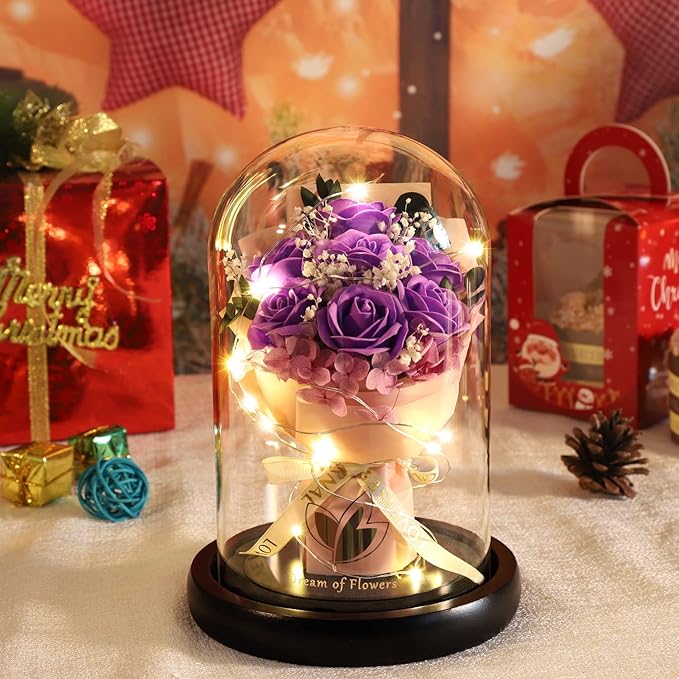 Mothers Day Flowers Roses Gifts for Mom,Forever Preserved Flower Rose in Glass Dome,Fresh Flowers for Delivery,Mothers Day Birthday Gifts for Wife Women Mom Grandma from Daughter