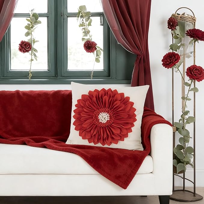 OiseauVoler Decorative 3D Sunflower Throw Pillow Covers Handmade Accent Pillowcases Cushion Covers for Home Sofa Car Bed Room Decor 18 x 18 Inch Reddish Orange