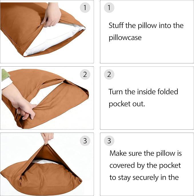 Simple&Opulence 100% Linen Pillowcases Basic Style Solid Color Set of 2, King Size Stone Washed Flax Pillow Cover Envelope Closure (20''x40'', Rust)