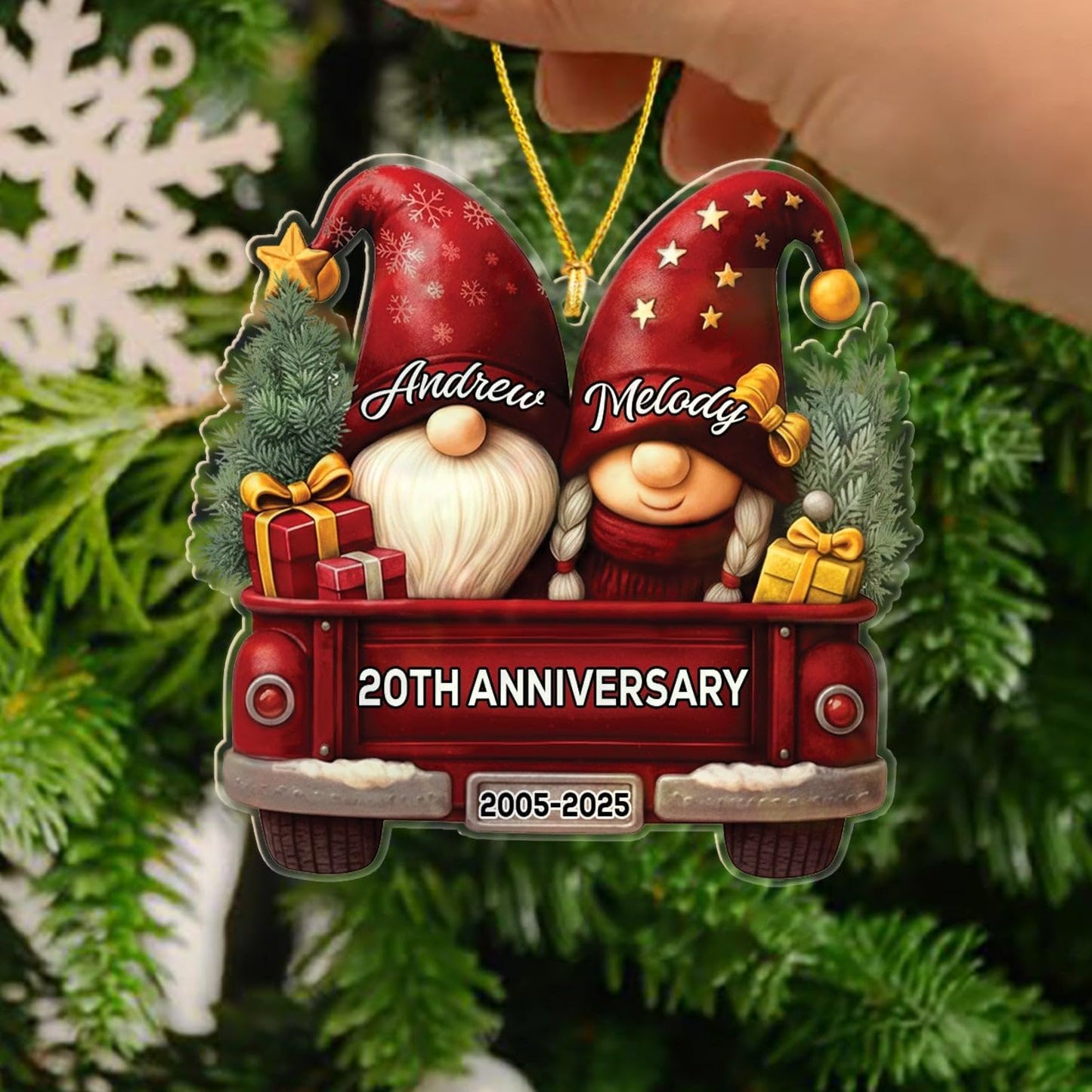 Personalized 20th Wedding Anniversary Christmas Ornament 2025, Mr & Mrs Gnome Married Xmas Ornament Gift for 20th Anniversary, Custom Text & Name Marriage Keepsake Xmas Ornaments for Mr Mrs Together