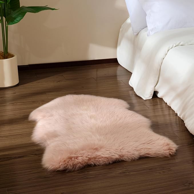Premium Genuine Sheepskin Area Ruge - Real Wool Fur Shaggy Carpet | Fluffy Soft Natural Lambskin Rug Seat Chair Covers for Couch Sofa Bedroom Living Room(Pink,2×3 Feet Sheepskin)