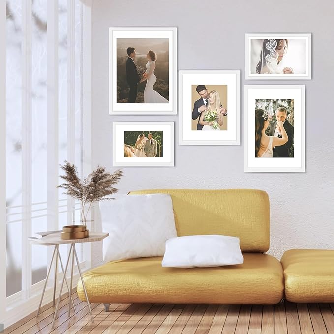 Picrit 12x16 Picture Frame Set of 12, Display 8.5x11 with Mat or 12x16 without Mat, Photo Frames for Wall Mounting Display, White