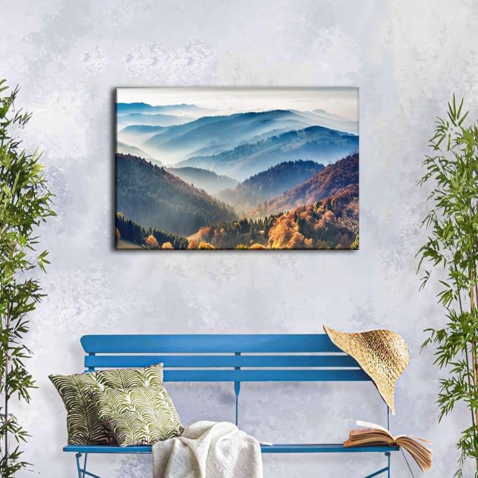 Misty Mountain Canvas Wall Art Nature Forest Landscape Wall Decor for Living Room American National Park Posters Bedroom Bathroom Artwork Scenery Pictures Painting Framed Prints Home Decoration 20x30