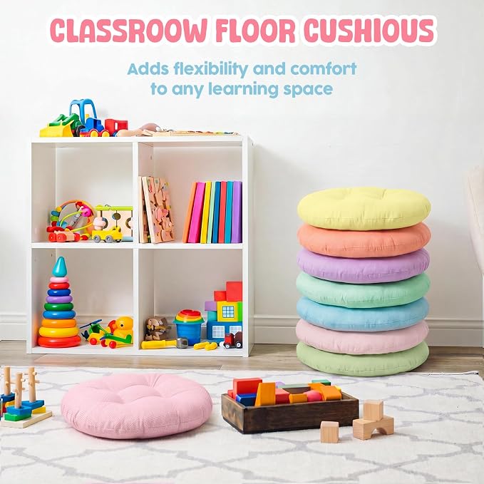 Fumete 8 Pcs 16 Inch Floor Cushions Pillow for Kids Bulk Classroom Round Flexible Seating Floor Cushions for Students Home Daycare School Reading Corner Yoga Meditation Picnic (Candy)