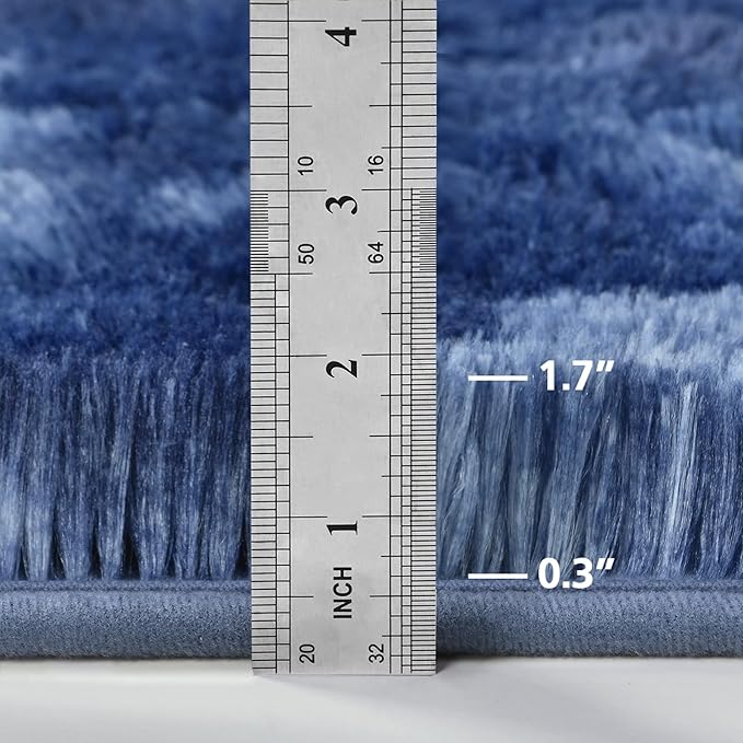 Deerhoo Large Shag Area Rugs 8 x 10, Plush Fuzzy Rugs for Living Room, Ultra Soft Fluffy Furry Rug for Bedroom, Indoor Carpet Nursery Rugs for Kids Room Home Decor, Tie-Dyed Navy Blue