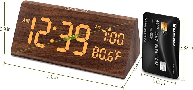 DreamSky Wooden Digital Alarm Clock for Bedroom - 7.7" Electric Clocks with USB Port, Large Numbers, Temperature, 0-100% Brightness Dimmer, Adjustable Alarm Volume, Snooze, 12/24H
