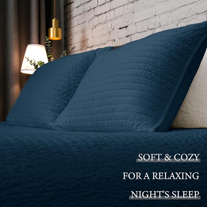 ELEGANT LIFE HOME Velvet Quilt Twin Reversible Royal Cotton Velvet Pic-Stitch Bedding Quilt - Twin - 68'' x 90'', Navy