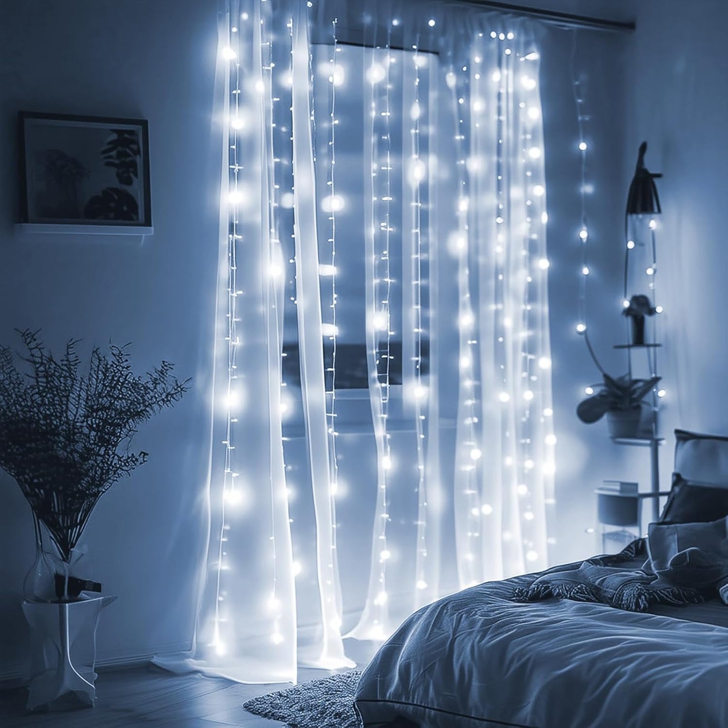 Curtain String Lights, Window Fairy LED Icicle Xmas Lights for Wedding Party Garden Room Outdoor Indoor Wall Decorations(Cool White)