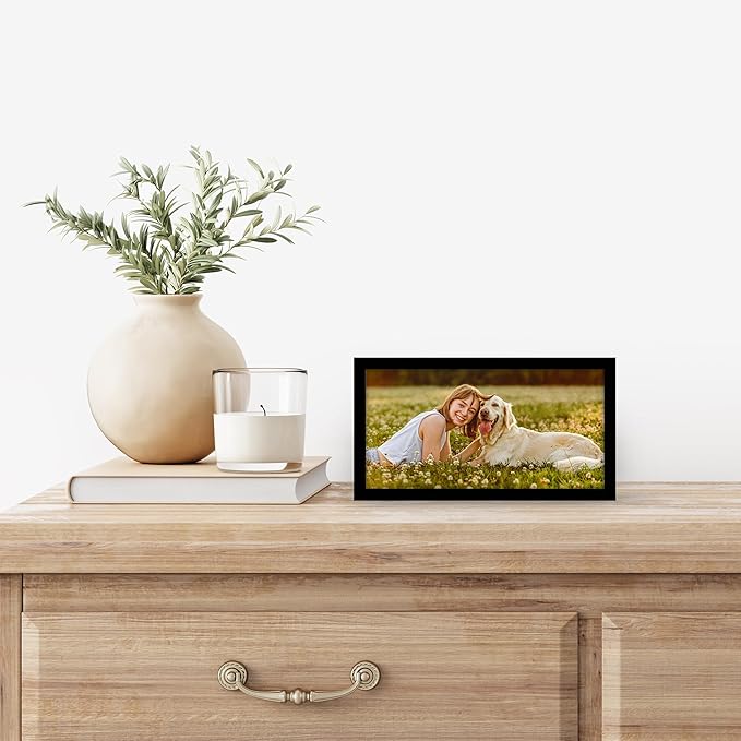 Americanflat 4x8 Picture Frame with Shatter-Resistant Glass - Streamline Collection - Thin Border Photo Frame for Tabletop and Wall Display - Hanging Hardware and Easel Stand Included - Black
