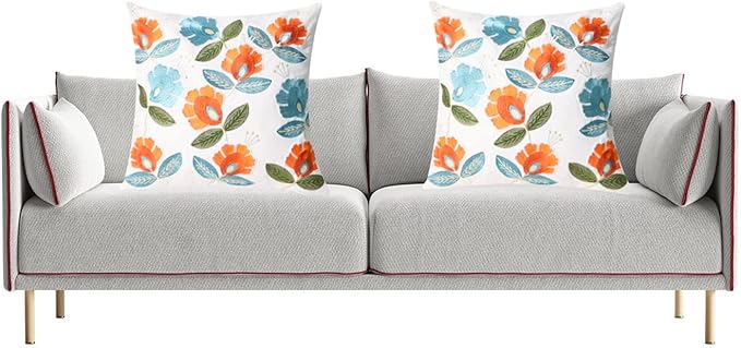 Set of 2 Embroidered Decorative Throw Pillow Covers Couch Square Pillowcases Cushion for Bedroom Sofa Farmhouse Decor 18x18 Inch (Flower)