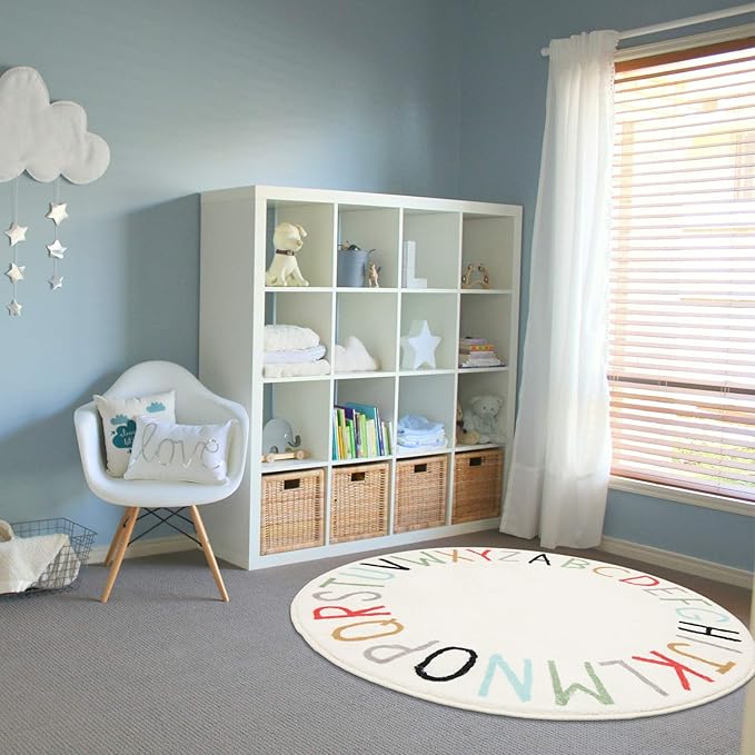 Topotdor Rainbow Round Kids Play Rug Alphabet Nursery Area Rug Extra Large Soft Crawling Play Mat for Children Toddlers Bedroom (40 inch, Multi Color)