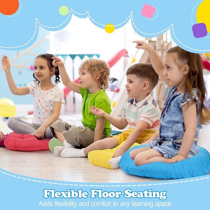 Fumete 8 Pcs 16 Inch Floor Cushions Pillow for Kids Bulk Classroom Round Flexible Seating Floor Cushions for Students Home Daycare School Reading Corner Yoga Meditation Picnic (Fresh Candy)