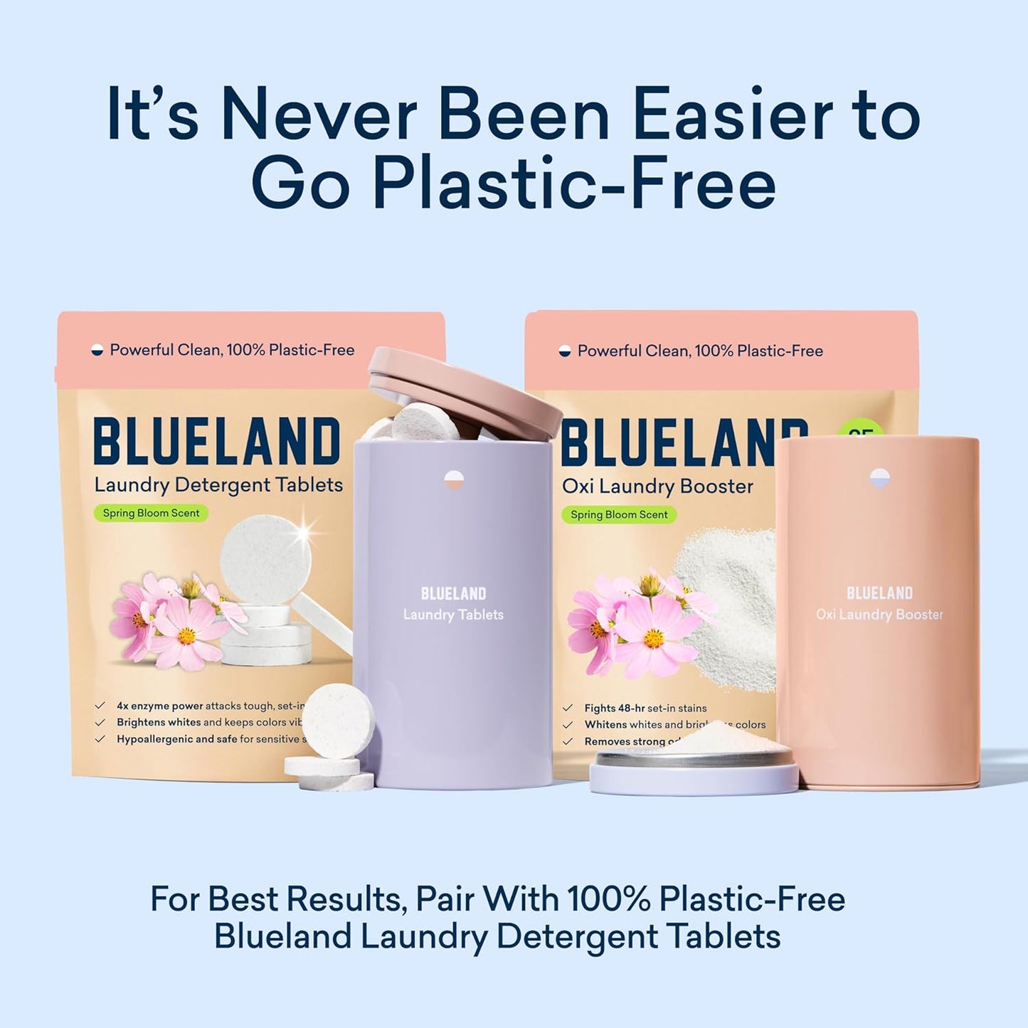 BLUELAND Oxi Laundry Booster Powder Refill 2-Pack, Clear Skies Scent, 50 Loads, 35.2 oz, Plastic-Free, Eco Friendly, Oxy Cleaner, Stain Remover