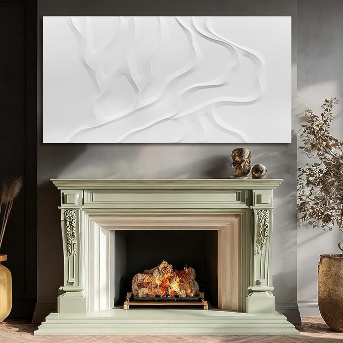 Large White Abstract Wall Art, Hand Painted Textured Canvas with Organic Sculptural Relief, Oversized Modern Statement Wall Decor for Living Room or Bedroom, Gallery Wrapped and Ready to Hang, 29×58 Inch
