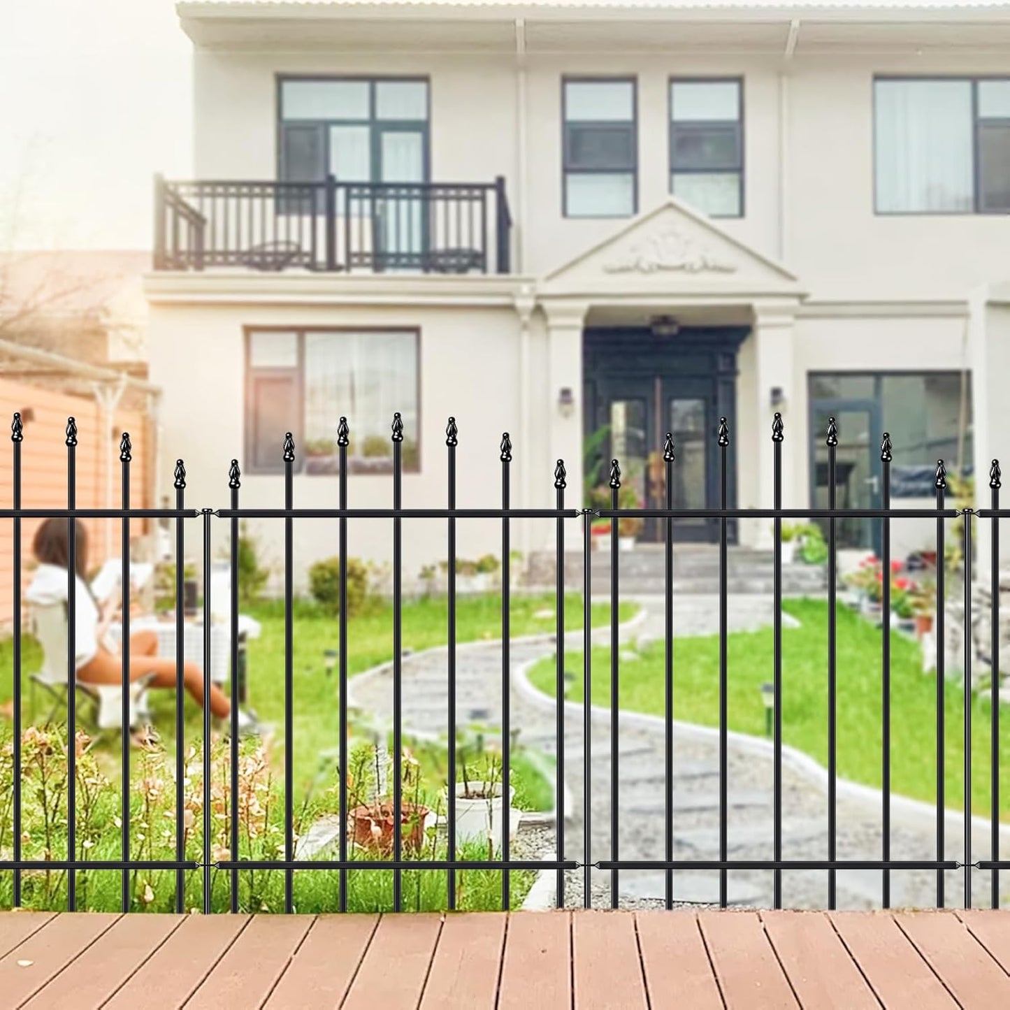 Metal Garden Fence 32 in H x 12 ft L, 6 Panels + 7 Stakes Border Dog Fence Panels Animal Barrier, No Dig Garden Fencing for Yard Patio Flower Bed Lawn Outdoor, Arch Black