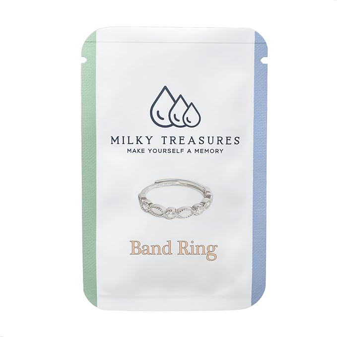 Milky Treasures Band Ring (Only Ring) | DIY Breastmilk Jewelry Making Kit | 925 Sterling Silver | Adjustable Size 6 to 10 | Breastfeeding Keepsake Kit | Gifts for Mom