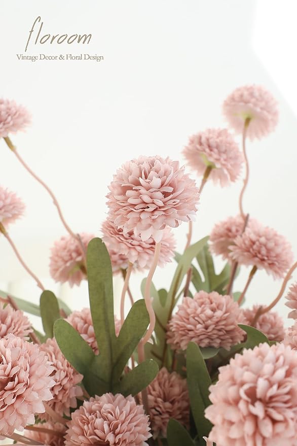 Floroom 5pcs Shabby Blush Faux Silk Mums Artificial Flowers, Bulk Fake Small Mini Chrysanthemums with Stems for DIY Wedding Centerpieces Floral Arrangements Vase Fillers Home Decorations