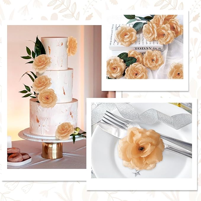 LELEE Rose Head Flowers with Stem - 108pcs Nude & Brown Faux Rose Artificial Flowers Bulk - Silk Rose Tan Flower for Wedding Bouquet Party Home Decor DIY Baby Shower Centerpieces Tables Decoration