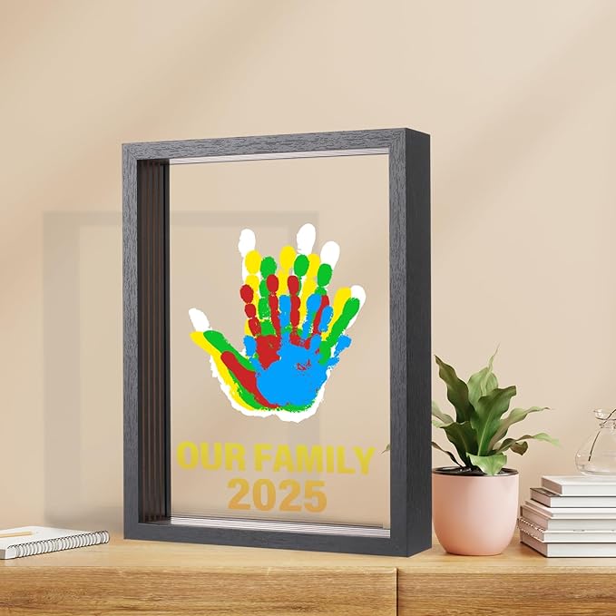 Bixinyo Family Handprint Kit - Baby Hand and Footprint Kit, Adoption Gifts, Family Gifts for New Parents, Christmas, New Mom, DIY Craft Keepsake Wooden Frame, 5 Non-Toxic Paints (Black)