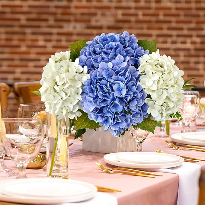 JINWOE Hydrangea Artificial Flowers, Lifelike Latex Silk Real Touch Faux Hydrangea Flowers, Artificial Hydrangeas Bouquet for Wedding Centerpieces Tables Party Home (Royal Blue)