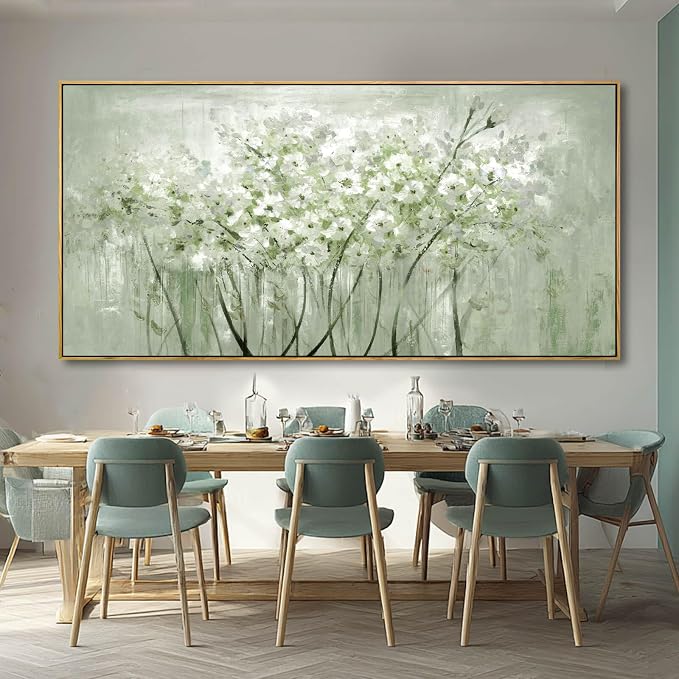 Framed Green Flower botanical Canvas Wall Art 29"x58" Modern Botanical Poster Artwork for Bedroom Living Room Office Kitchen Decor