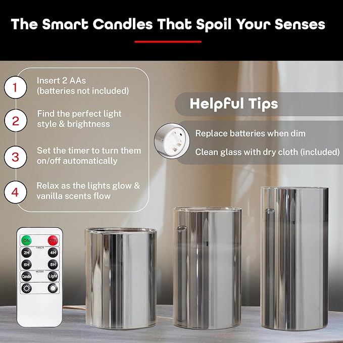 LinYang Vanilla Scented Flameless LED Candles, Set of 3 | Luxury Sented Flameless Candle Set