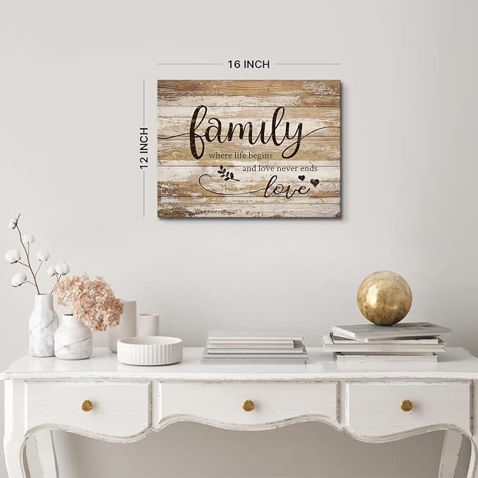 Rustic Bless Home Wall Decor Family Wall Art for Living Room Farmhouse Family Signs Pictures for Kitchen Dining Room Vintage Inspirational Motto Wall Prints Artwork Bedroom Entryway Decorations 12x16"