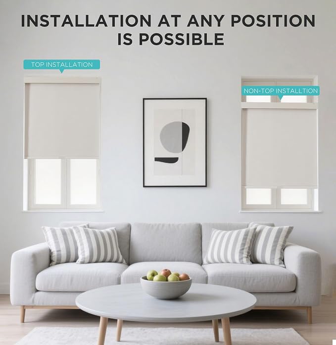 Joydeco No Drill Blackout Shades, Free-Stop Cordless Roller Shades, UV Protection, Thermal Insulated Blinds for Indoor Windows, Easy Install Window Blinds for Home and Office (Beige, 27" W x 75" H)