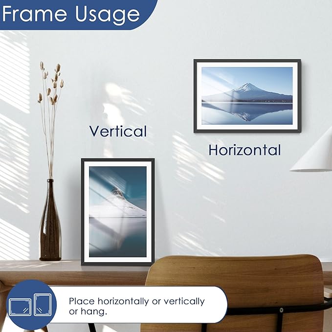 PEALSN 12x18 Picture Frame Set of 6, Display Pictures 11x17 with Mat or 12x18 without Mat for Wall Mounting Display, Poster Frames Collage for Wall Decor, Black.