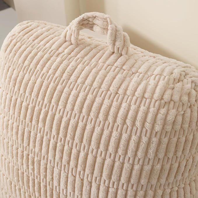 Reading Pillow for Sitting in Bed with Arm,White Corduroy, M | Sitting Pillow for Teens Back Support,17" Backrest Pillow Supports Reading,Gaming & Relaxing in Bed,Couch,Floor