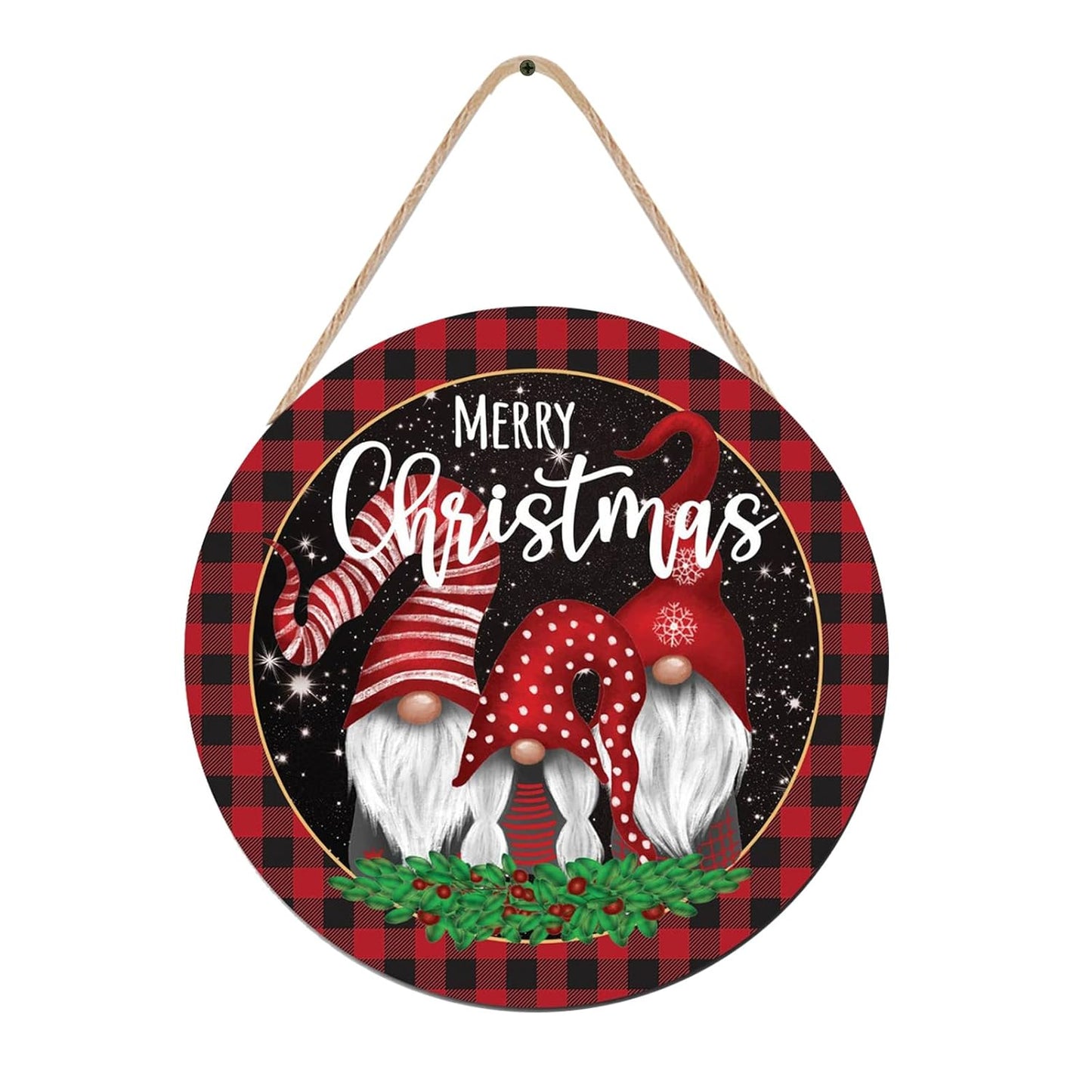 Christmas Gnome Wooden Hanging Sign Door Decoration,Merry Christmas Welcome Sign Front Door with Three Dwarfs for Christmas Home Window Wall Farmhouse Indoor Outdoor