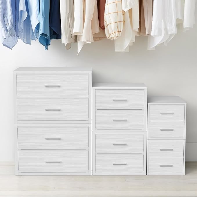BOLUO Stackable Storage Drawers Closet Organizers and Storage Fabric White 2 Drawer Dresser for Bedroom Modern