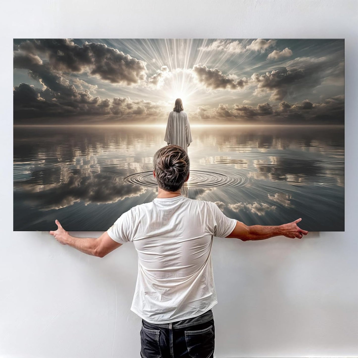 TAILORED CANVASES Jesus Walking on Water Canvas – Christian Wall Art, Jesus Canvas Wall Art, Jesus Pictures for Wall, Jesus Walks Jesus Poster, Jesus Art, Jesus Walking on Water Wall Art - 24x48