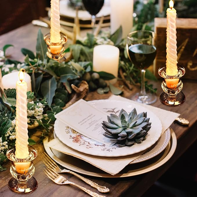 Clear Glass Candlestick Holders Taper Candle Holder Bulk 2.5 Inch Candle Stick Holder for Table Centerpiece Mantel Wedding Housewarming Gift Rustic Vintage Valentines Dinning Decoration
