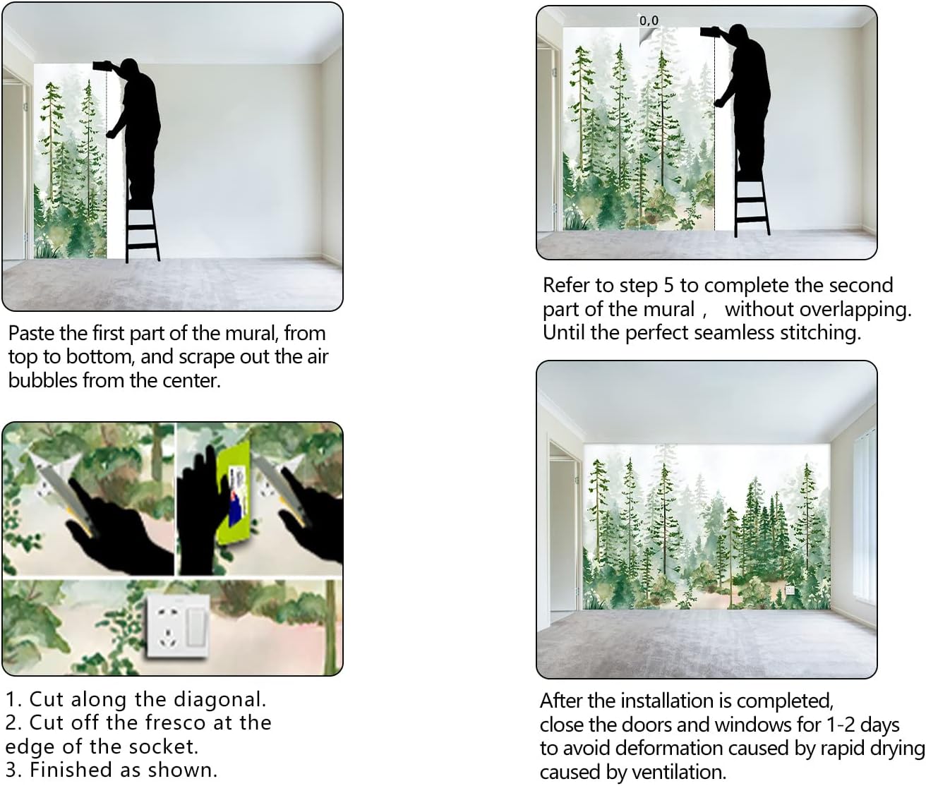 Boys or Girls Cartoon Pine Tree Forest wallpeper Nursery Kids Bedroom Wall Mural - 160"x108"(Not Peel and Stick)